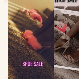 Pink fur heel sandals